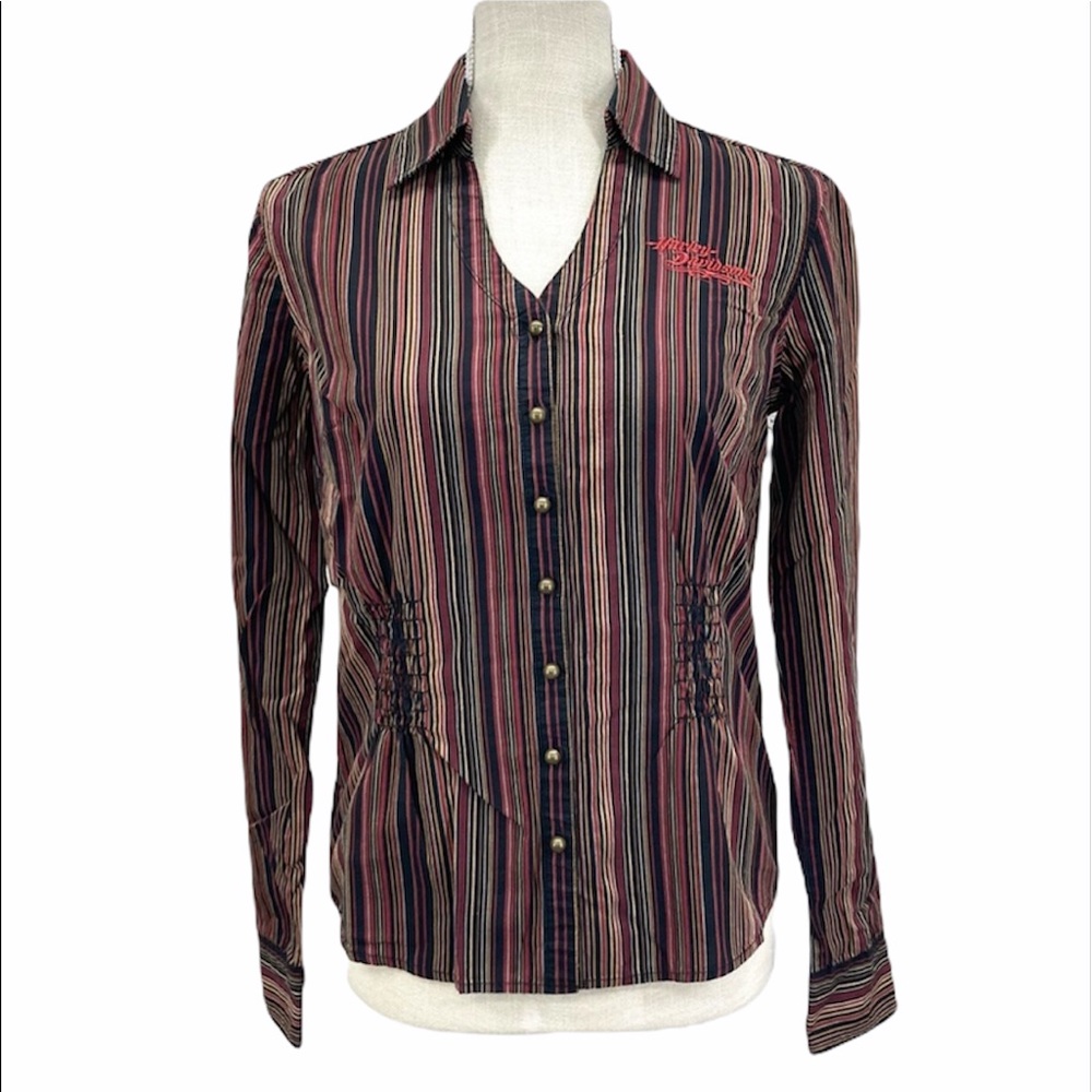 HARLEY-DAVIDSON Women’s Long Sleeve Pinstripe Button Down Shirt Size Small